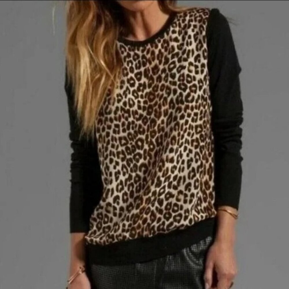 Equipment Leopard Print Wool Silk Blend Pullover Sweater Small - Picture 2 of 8